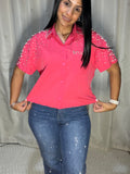 Blusa fuscia con perlas